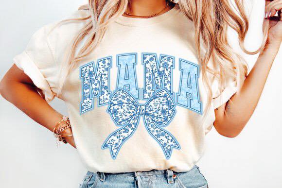 MAMA Blue floral Bow